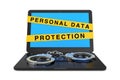 Laptop with Handcuffs and Personal Data Protection Tape Sign. 3d Rendering Royalty Free Stock Photo