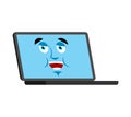 Laptop Happy emoji face avatar. Computer lucky emotions. PC cheerful. Vector illustration