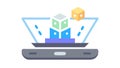 Laptop with Holographic Cubes Data Visualization, vector design Generative AI Royalty Free Stock Photo