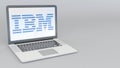 Laptop with IBM logo. Computer technology conceptual editorial 3D rendering