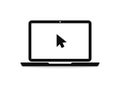 Laptop icon with arrow of mouse. Pictogram of pc with cursor on screen. Computer in flat style for click on website in internet.