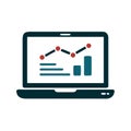 Laptop icon with business analytics graph, financial data chart and performance indicators Royalty Free Stock Photo
