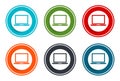 Laptop icon flat vector illustration design round buttons collection 6 concept colorful frame simple circle set Royalty Free Stock Photo