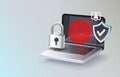 Laptop icon protection, business padlock, computer password key. Vector