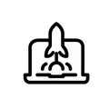 Laptop icon with a rocket. Vector icons on a white background. Trendy linear icon. Icon for website and print. Logo, emblem, symbo