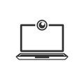 Laptop icon with a webcam and a blank screen.Video communication and conference