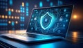 laptop with icons and cyber security data protection, highlighting digital safety and technology Royalty Free Stock Photo