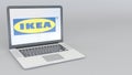 Laptop with Ikea logo. Computer technology conceptual editorial 3D rendering