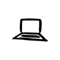 Laptop - illustration of black color on a white background. Doodle style desktop computer. business Royalty Free Stock Photo