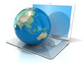 Laptop with illustration of earth globe, Asia and Oceania view Royalty Free Stock Photo