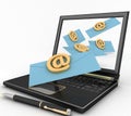 Laptop with incoming letters via e-mail Royalty Free Stock Photo