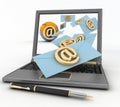 Laptop with incoming letters via e-mail Royalty Free Stock Photo