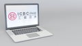 Laptop with Industrial and Commercial Bank of China ICBC logo. Computer technology conceptual editorial 3D rendering