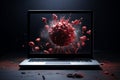 The laptop is infected with a virus, visualization of the virus in the monitor