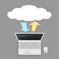 Laptop info exchange through cloud service Royalty Free Stock Photo