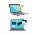 A laptop with information. Letters, documents, folders. Vector Royalty Free Stock Photo