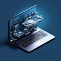 Laptop Interior Isometric Vector Graphic, Intricate Detailed Hardware