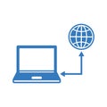 Laptop, internet connected icon. Blue vector design