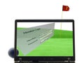 Laptop isolated with putting green in background