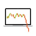 Laptop with Japanese Candlestick Chart Showing Fall Trend. Vector Royalty Free Stock Photo