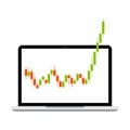 Laptop with Japanese Candlestick Chart Showing Growth Trend. Vector Royalty Free Stock Photo