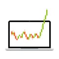 Laptop with Japanese Candlestick Chart Showing Growth Trend. Vector