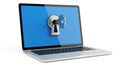 Laptop with Key and Lock Icon on Blue Screen Representing Security and Access computer technology Royalty Free Stock Photo