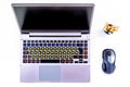 Laptop keyboard with emoticons, smiley.