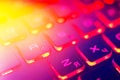 Laptop keyboard with red backlight. Buttons closeup Royalty Free Stock Photo