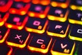 Laptop keyboard with red backlight. Buttons closeup Royalty Free Stock Photo