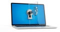 Laptop with Keyhole and Key on Screen Symbolizing Digital Security computer display Royalty Free Stock Photo
