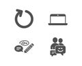 Laptop, Keywords and Loop icons. Communication sign. Mobile computer, Pencil with key, Refresh. Royalty Free Stock Photo