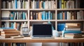 Laptop on a library table. Educational learning concept