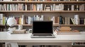 Laptop on a library table. Educational learning concept