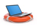 Laptop on lifebuoy