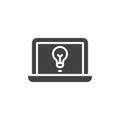 Laptop with ligth bulb vector icon