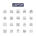 Laptop line vector icons and signs. Notebook, Ultrabook, Computer, MacBook, Chromebook, Tablet, Dell, Lenovo outline