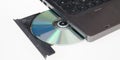 laptop is loaded with a DVD drive open CD rom tray on a white Royalty Free Stock Photo