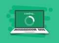 Laptop loading process icon in flat style. Software update vector illustration on isolated background. Updating sign business