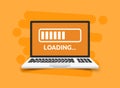 Laptop loading process icon in flat style. Software update vector illustration on isolated background. Updating sign business