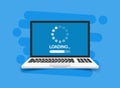 Laptop loading process icon in flat style. Software update vector illustration on isolated background. Updating sign business