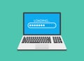 Laptop loading process icon in flat style. Software update vector illustration on isolated background. Updating sign business