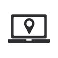 Laptop location icon. Navigation symbol. GPS pointer sign.