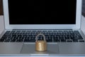 A laptop with a lock infront as a concept of gdpr, cybersecurity or data password