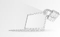 Laptop, lock, notebook symbol. White screen. Devices protection, password, privacy concept. Abstract, digital, wireframe, low poly