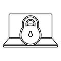 Laptop lock personal data security cyber access concept locked padlock use contour outline line icon black color vector Royalty Free Stock Photo