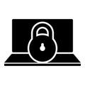 Laptop lock personal data security cyber access concept locked padlock use icon black color vector illustration image flat style Royalty Free Stock Photo