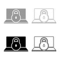 Laptop lock personal data security cyber access concept locked padlock use set icon grey black color vector illustration image Royalty Free Stock Photo