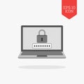 Laptop with lock on screen icon. Computer security concept. Flat Royalty Free Stock Photo