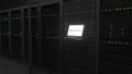 BARCLAYS logo on the screen in a modern server room. Conceptual editorial 3d rendering